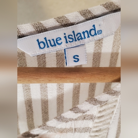 💚5/$25 Blue Island Beige & White Striped Topan Beach Tunic Tassel Boho Dress - Picture 4 of 8